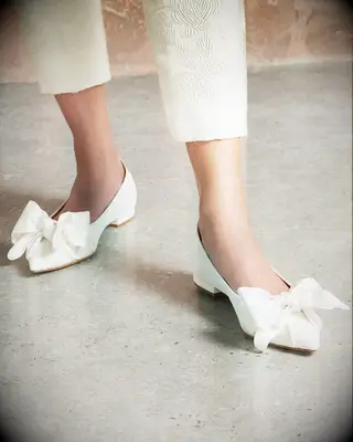 Emmy London ivory flats for bride with bows