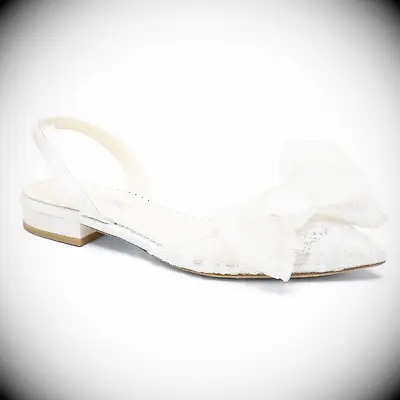 Bella Belle lace slingback wedding flats for bride with bow
