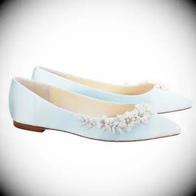 Bella Belle blue flats for bride with floral pearl embellishments