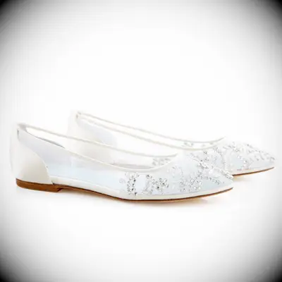 Bella Belle crystal clear flats with rhinestones and blue insole for bridesmaid