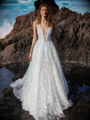 Plunging neckline and tulle skirt with star appliqué