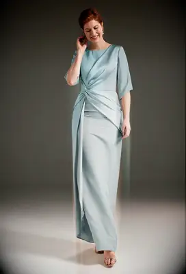 Light blue satin charmeuse floor-length dress for grandmother of the bride