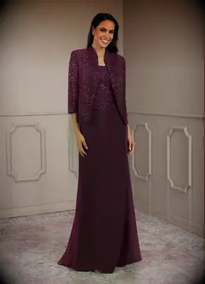 Cabernet Sequins Lace Floor-Length Dress