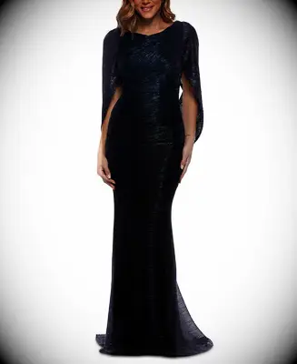 Navy metallic cape gown for grandmother of the bride