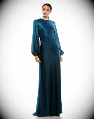Long sleeve blue grandmother-of-the-bride gown from Mac Duggal