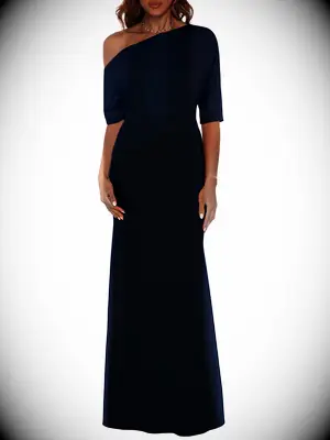 Navy One-Shoulder Crepe Scuba Gown for grandmother of the bride