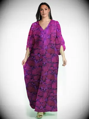 Magenta floral long-sleeve grandmother-of-the-bride gown
