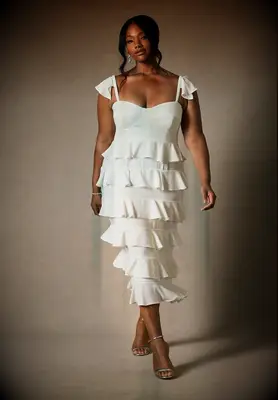 Midi white ruffle skirt dress