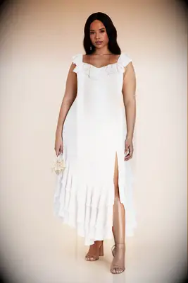 Midi white asymmetrical dress