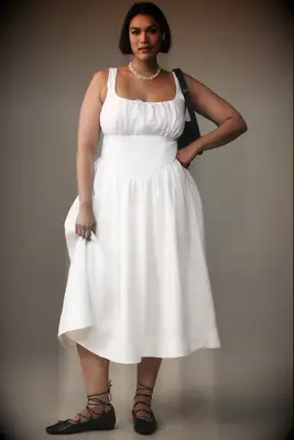 White linen midi dress