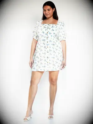 Short button dress with blue and yellow florals