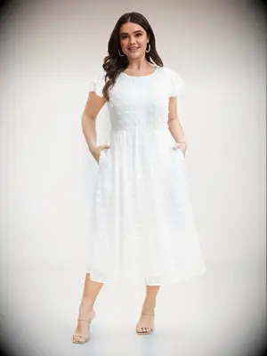 Textured white midi dress