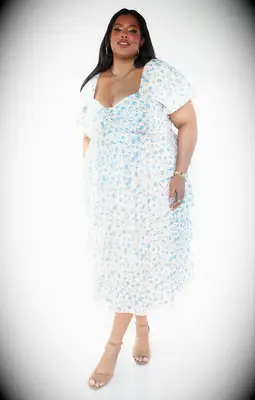 Blue, white and yellow ruffle layered dress