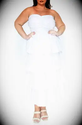 Strapless pleated tiered dress