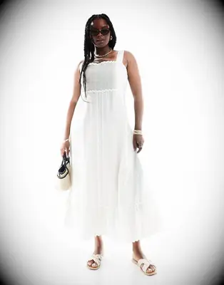 Midi linen dress with ruched bodice