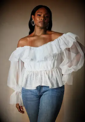 Off the shoulder tulle shirt
