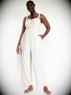 Button-front linen cami jumpsuit