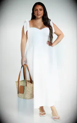 Long white dress with shoulder ties