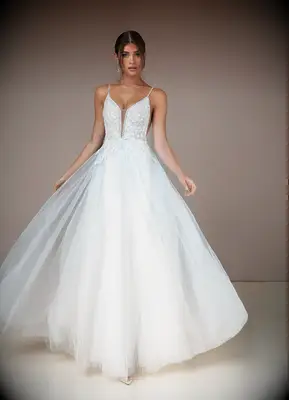 Sparkly bodice wedding dress with tulle skirt