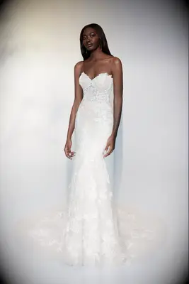 Strapless wedding dress with lace overlay