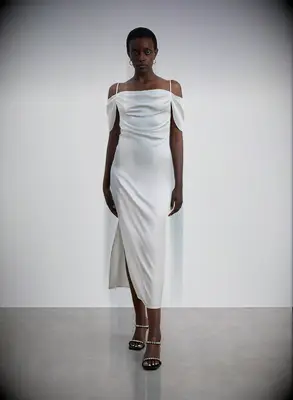 Front cross halter neck silk wedding dress