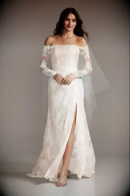 Strapless lace wedding dress with leg slit