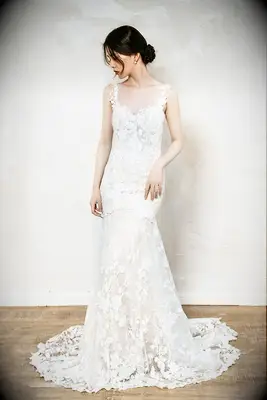 Floral lace wedding dress