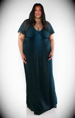 Show Me Your Mumu emerald satin fall wedding guest dress