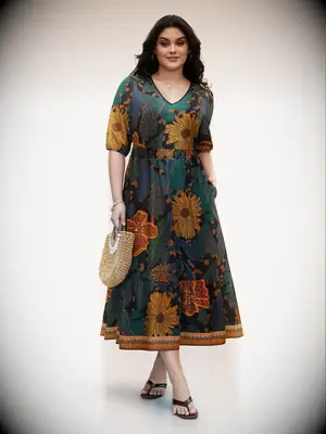Bloomchic floral plus size fall wedding guest dress