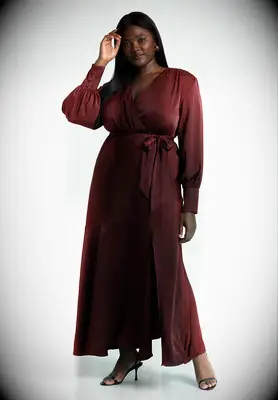 ELOQUII satin plus size fall wedding guest maxi dress 
