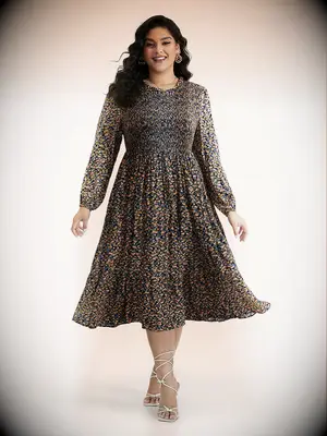 Bloomchic floral plus size fall wedding guest dress