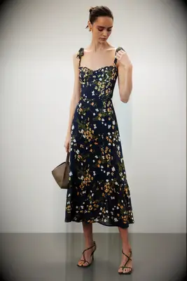 Reformation floral fall wedding guest dress