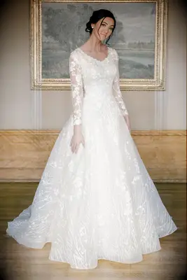 Modest by Mon Cheri lace wedding dress for Jewish bride