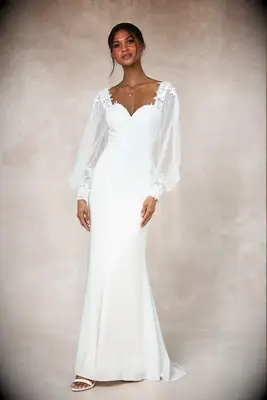 Lulus mesh sleeve wedding dress for Jewish bride
