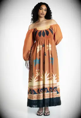 ELOQUII printed puff sleeve wedding guest dress