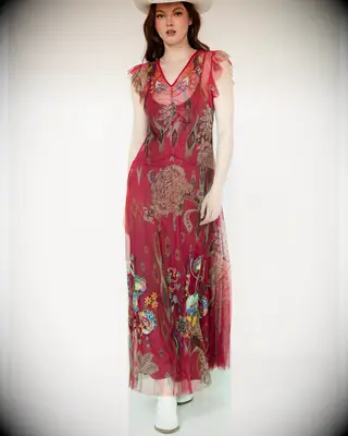 Johnny Was red Western wedding guest dress