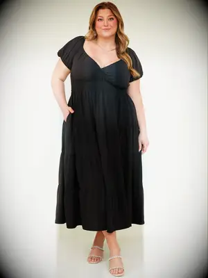 Arula black midi Western wedding guest dress