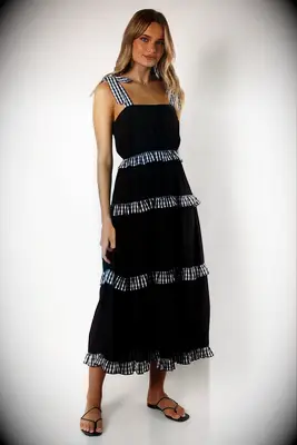 Petal + Pup black tiered Western wedding guest dress