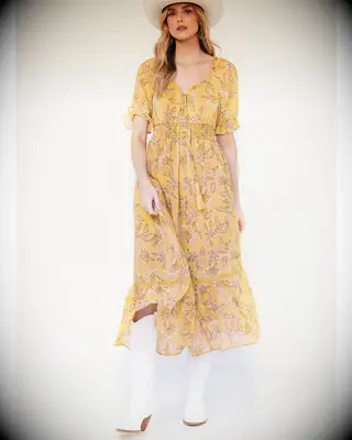 Miss Me yellow Western wedding guest dress