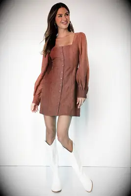 Lulus brown corduroy western wedding guest dress