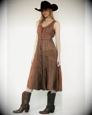 Scully lace-up Western wedding guest dress