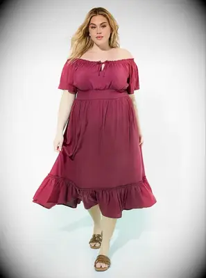 Torrid tea length Western wedding guest dress