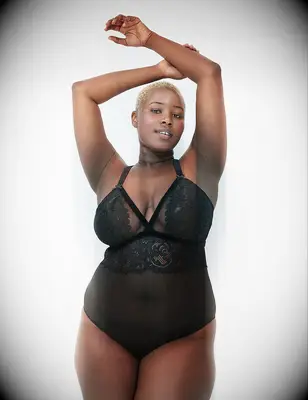 Lane Bryant Velvet Trim Black Bodysuit