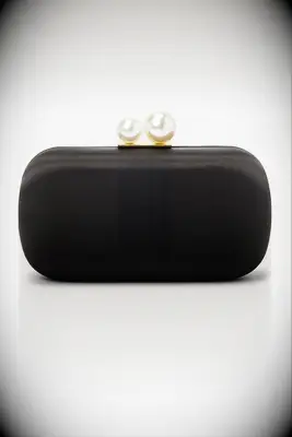 Black clutch with pearl clasp