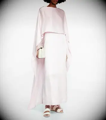 Gabriella Hearst pink silk satin mother of the bride boho dress
