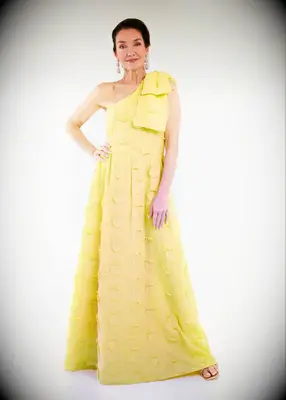 Abbey Glass yellow boho mother of the bride dress