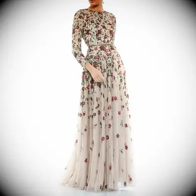 Mac Duggal floral beaded boho mother of the bride dress