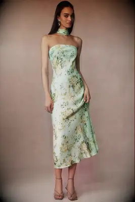 BHLDN green scarf detail floral vineyard wedding guest dress