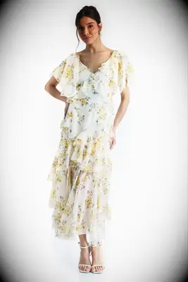 Boohoo floral vineyard wedding guest dress