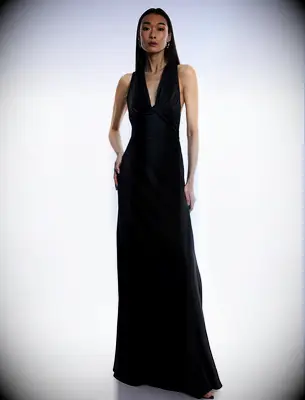 BCBGMAXAZRIA black halter neck vineyard wedding guest dress